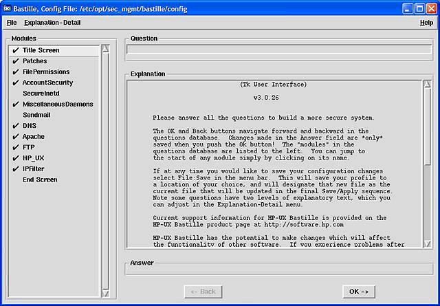 HP-UX Bastille User Interface
