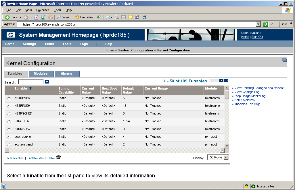 Sample Kernel Configuration Web Page