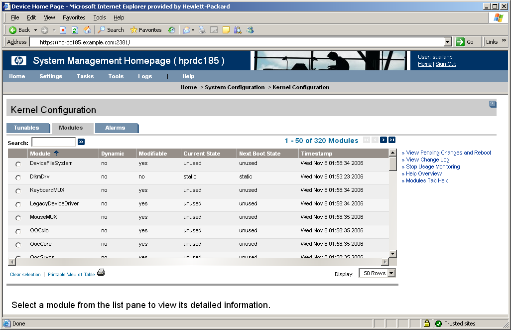 Kernel Configuration Modules Tab