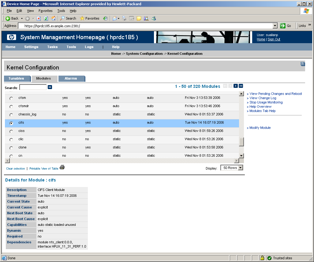 Kernel Configuration Module Details