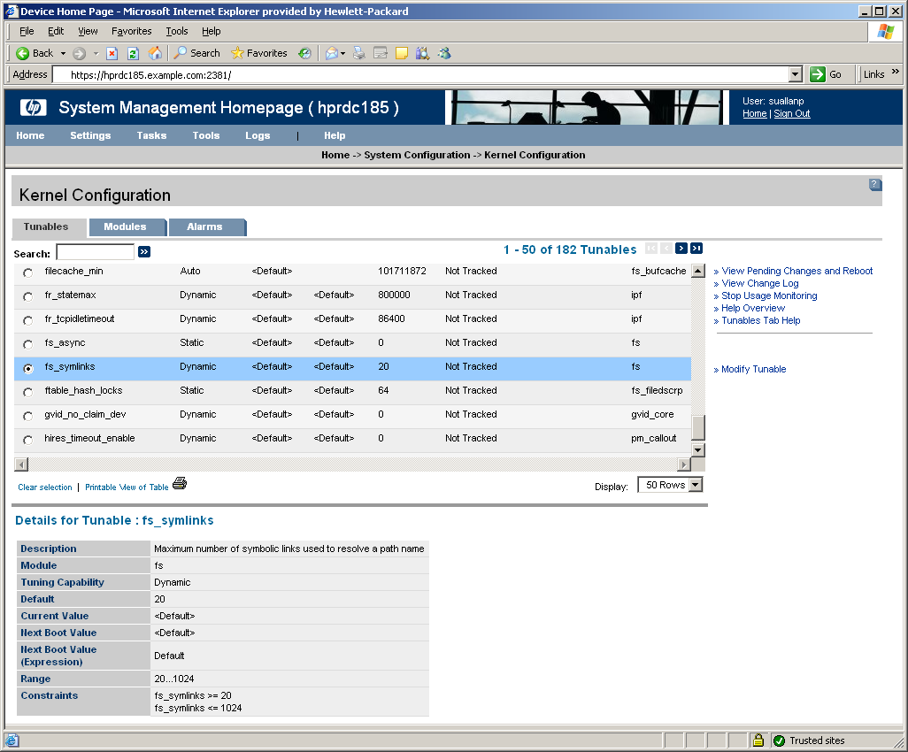 Kernel Configuration Tunable Details