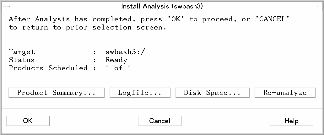 Install Analysis Dialog