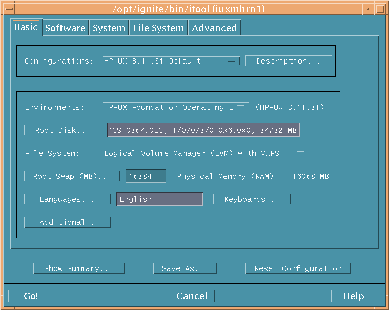 Ignite-UX Client Installation Configuration Tabs