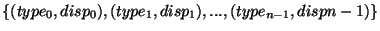 $\{(type_0,disp_0),(type_1,disp_1),...,(type_{n-1},disp{n-1})\}$